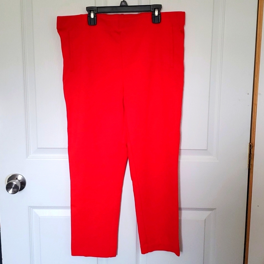 Jules & Leopold Red Trousers Cropped Stretch Pull On Casual Pants Size XL 🍒